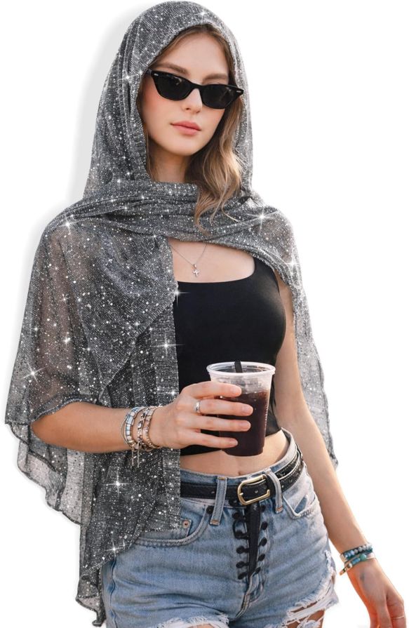 Sparkly Sheer Shawl Wrap for Women Sequin Rave Head Neck Scarf